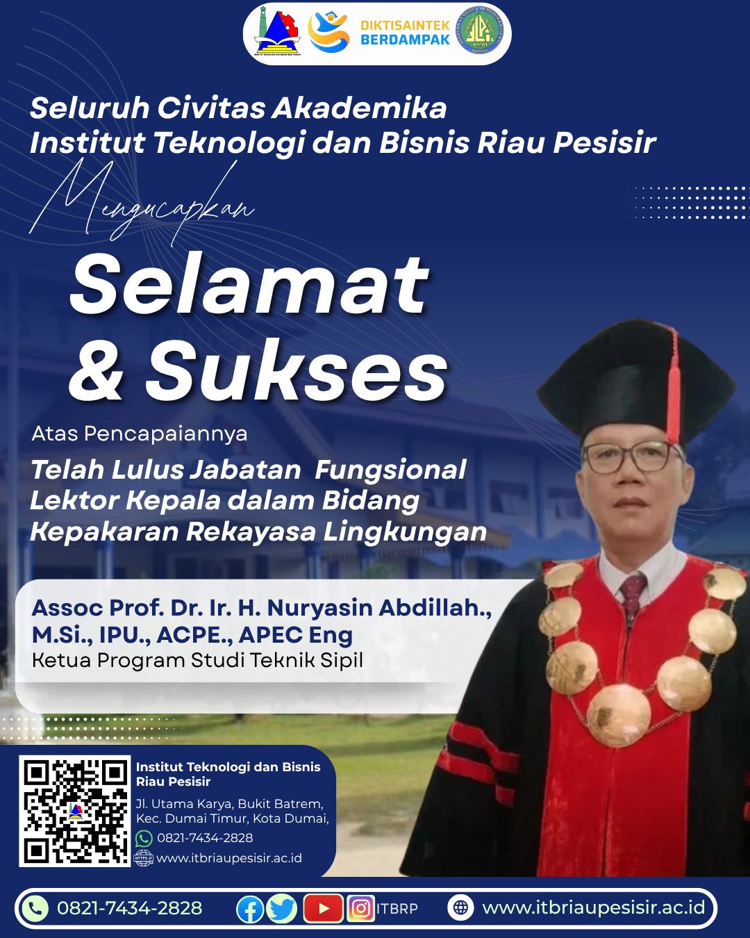 Ketua Prodi Teknik Sipil ITB Riau Pesisir Raih Jabatan Lektor Kepala (Assoc. Prof.), Jadi Inspirasi Dosen Muda
