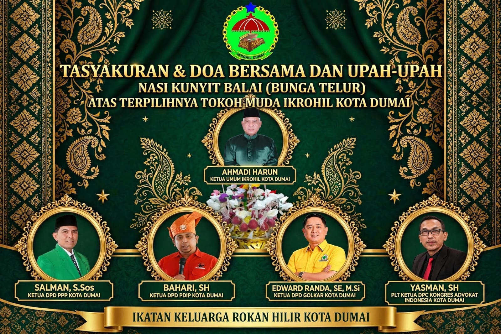 IKROHIL Dumai Gelar Tasyakuran Akbar 4 Tokoh Muda Diupah -Upah Adat Melayu