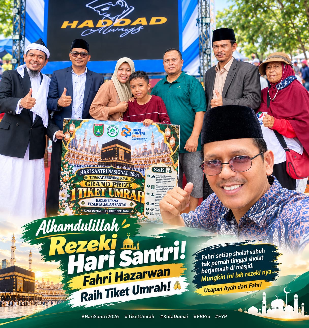 Rezeki Hari Santri.!  Fahri Hazarwan, Siswa MTsN 1 Dumai, Raih Tiket Umroh